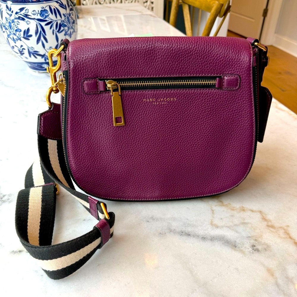 Marc Jacobs Large Plum Crossbody Bag with Striped Strap, BNWOT